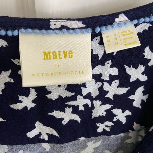 Maeve for Anthropologie Austin Navy and White Bird Print Blouse, size 2 - Picture 5 of 9